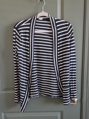 J. Crew Navy and White Striped Open-Front Cardigan
